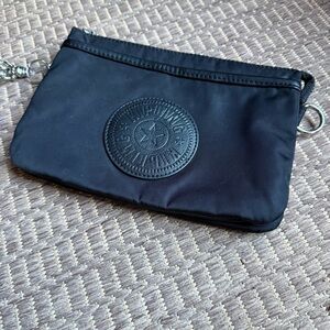 Kipling Black Triple-Zip Nylon Pouch Wristlet Travel Organizer Wristlet Purse